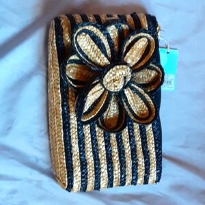 Vintage Mufpie straw black striped Clutch